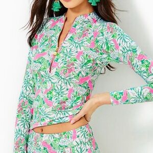 EUC Lilly Pulitzer Pink Green Nayte Rash Guard Swim Top